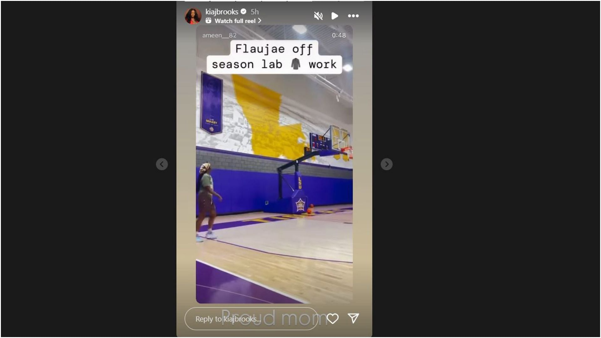Flau’jae Johnson’s mom, Kia Brooks, drops 2-word reaction as LSU star’s stepdad posts offseason workout clip. Credit: IG/@kiajbrooks